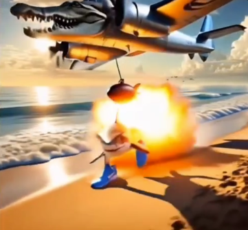 Bombardiro Crocodilo Italian Brainrot meme character dropping a bomb (source: italianbrainrot.miraheze.org)